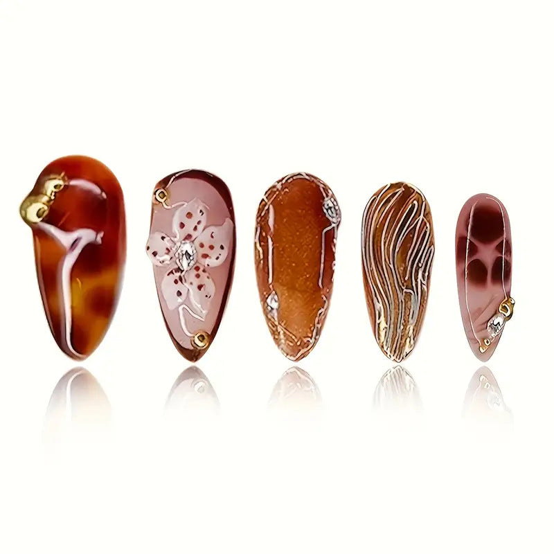 Artistic Floral Design Press-On Nail Set Bowlift