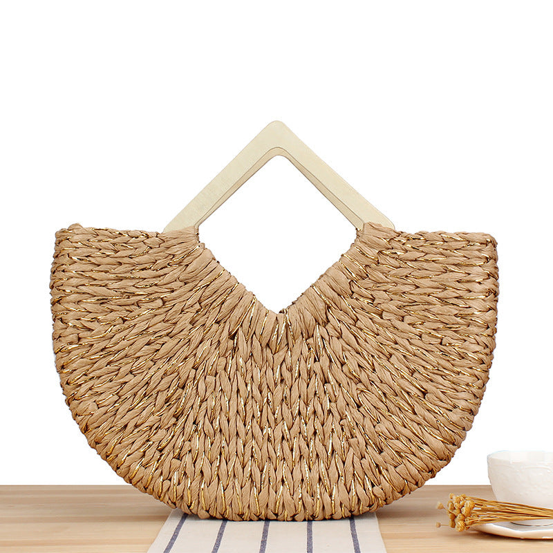 Braided Evening Bag with Elegant Wooden Handle Bowlift
