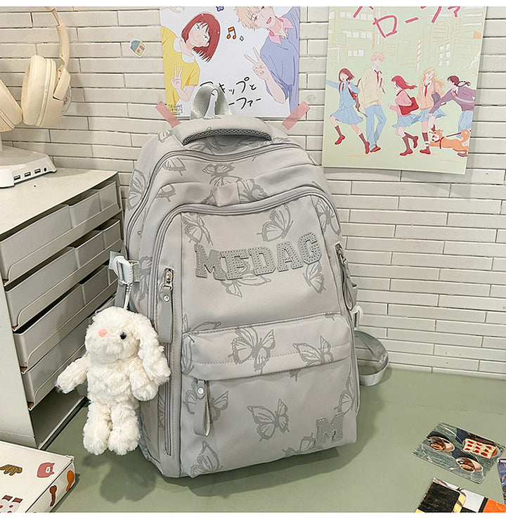 Butterfly-Embellished Multi-Pocket Backpack