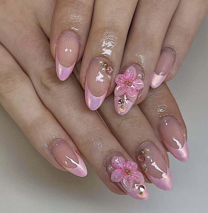 Press-On Nail Art Set with Floral Embellishments Bowlift