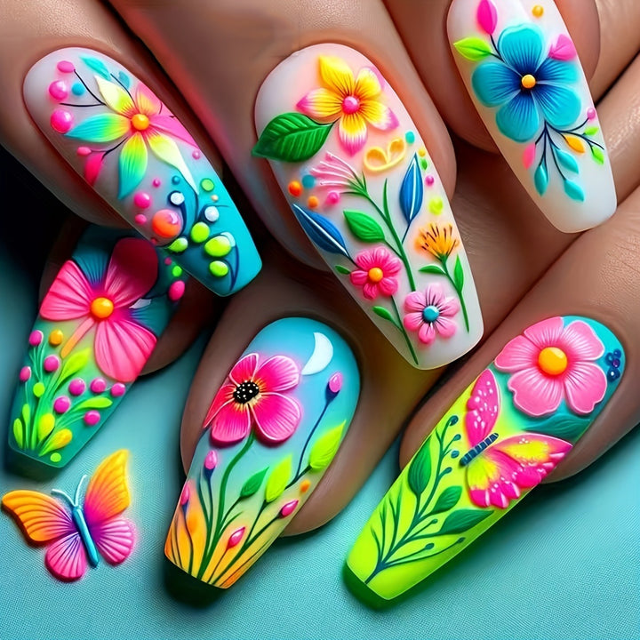 3D Floral Design Nail Art Bowlift