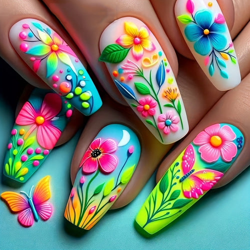 3D Floral Design Nail Art Bowlift