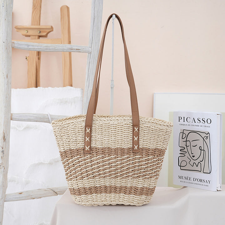 Handwoven beach bag with leather handles Bowlift