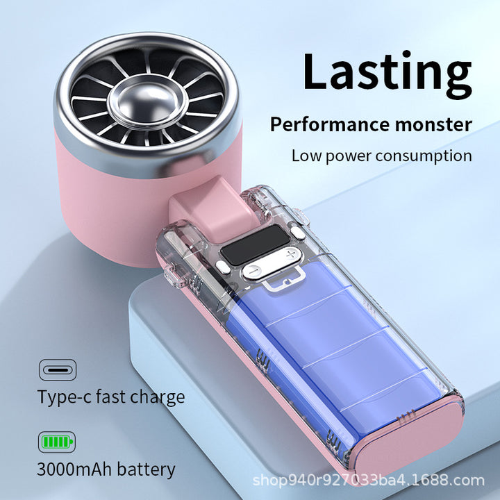 Unisex nan foldable high-power handheld rechargeable fan with digital battery indicator and adjustable swivel head Bowlift