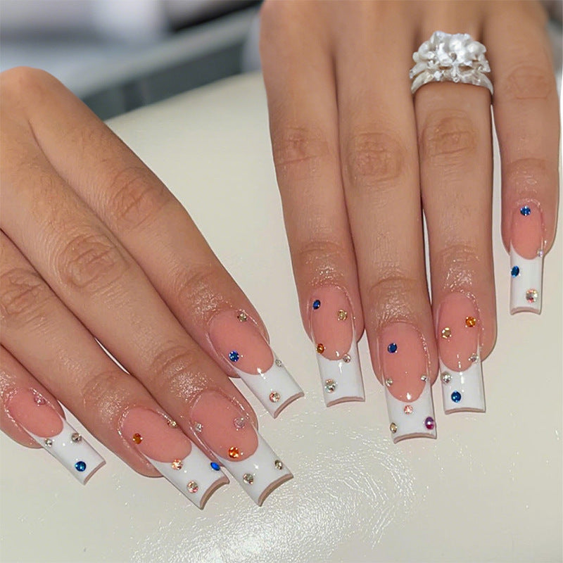 Elegant Decorative Press-On Nail Set with Gem Accents Bowlift