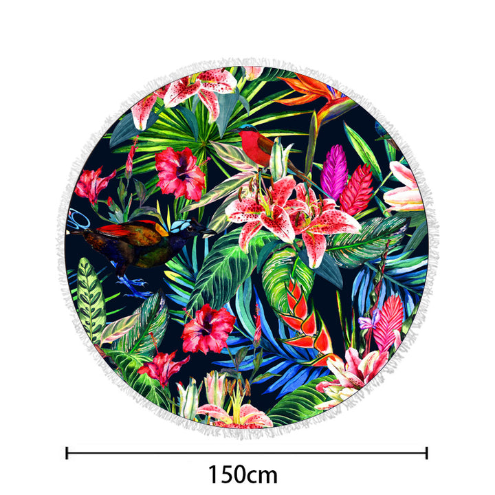 Round beach towel with tropical palm pattern Bowlift