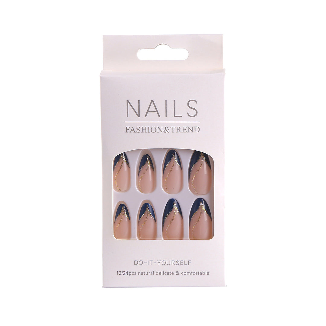 Artistic Nail Design with Elegant Golden Accents Bowlift