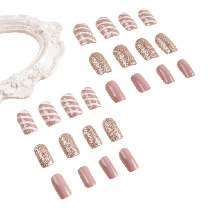 Glamorous Glitter and Striped Press-On Nail Art Bowlift