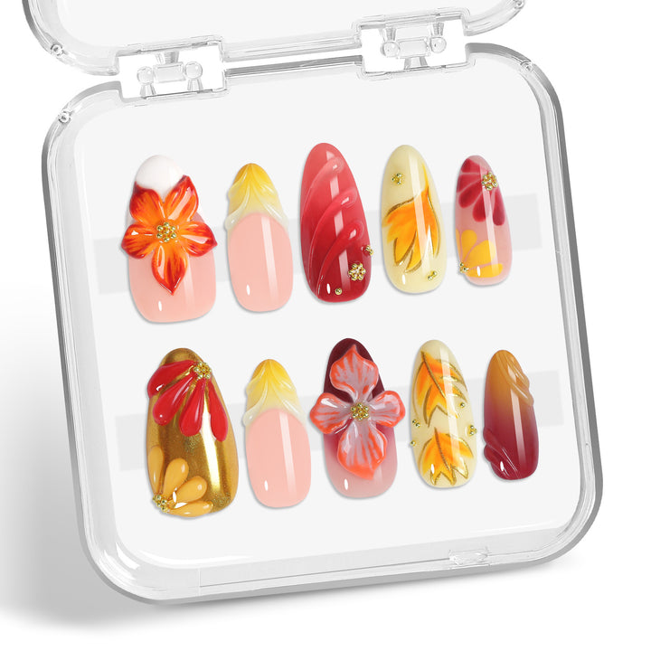 Artificial Nail Set with Floral Designs and Glamorous Decorations Bowlift
