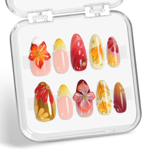 Artificial Nail Set with Floral Designs and Glamorous Decorations Bowlift