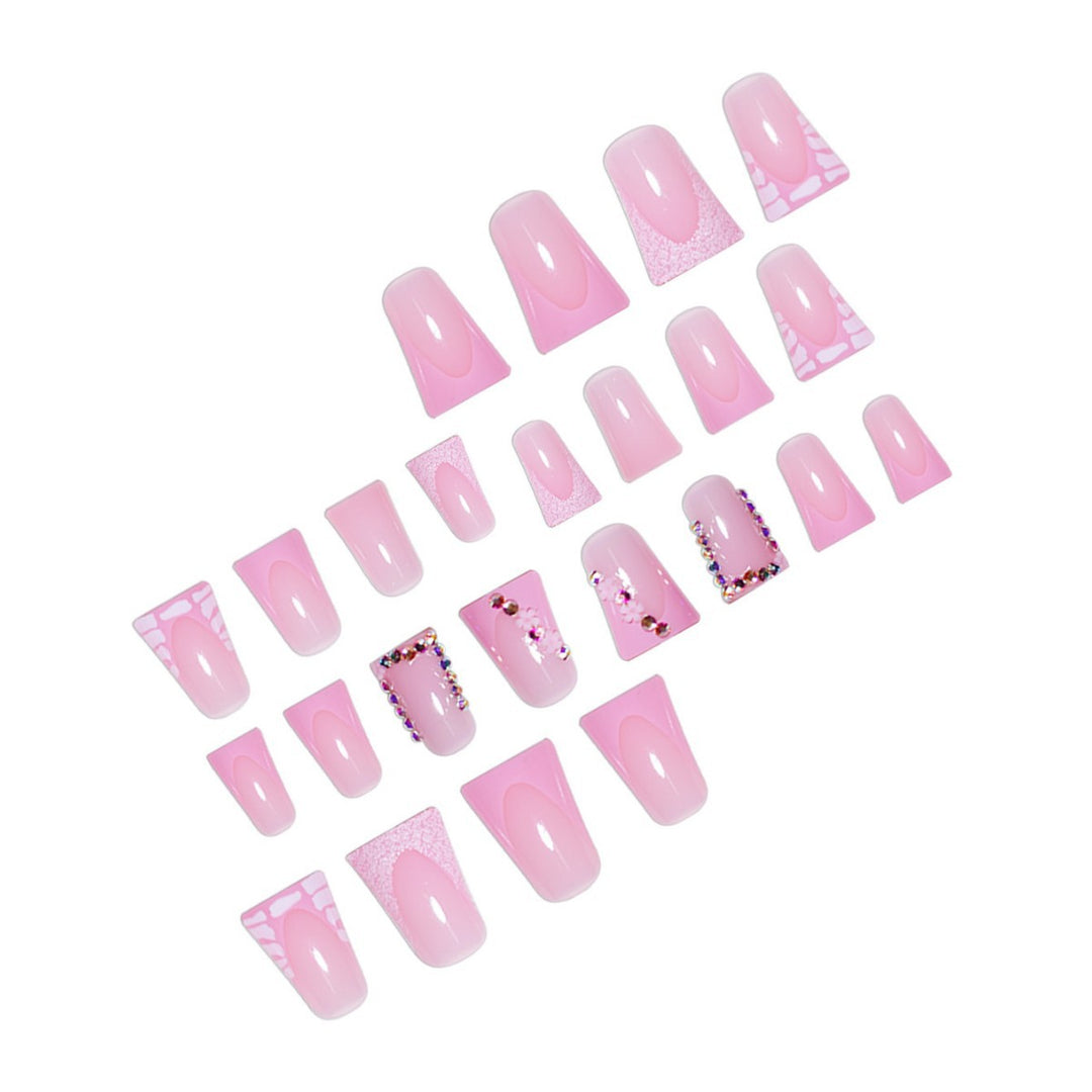 Glamorous Acrylic Press-On Nail Extensions with Decorative Rhinestones Bowlift
