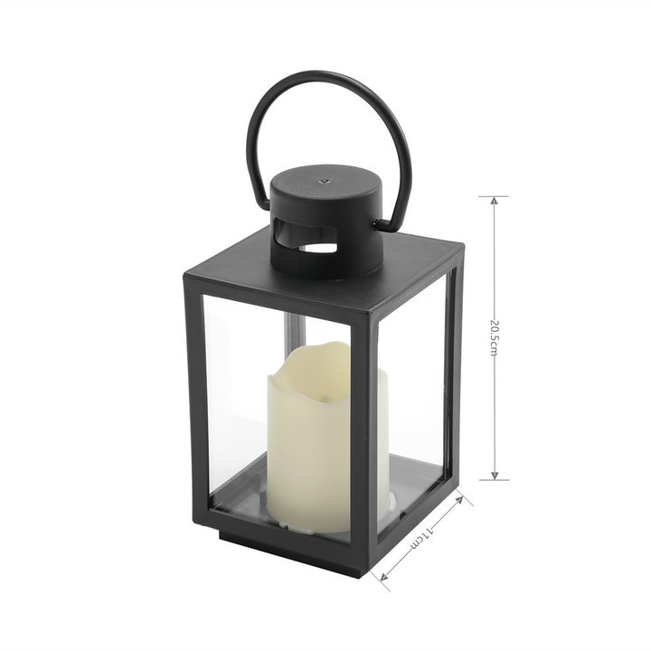Portable Rectangular Metal Frame Glass-Panel LED Flameless Candle Lantern Bowlift