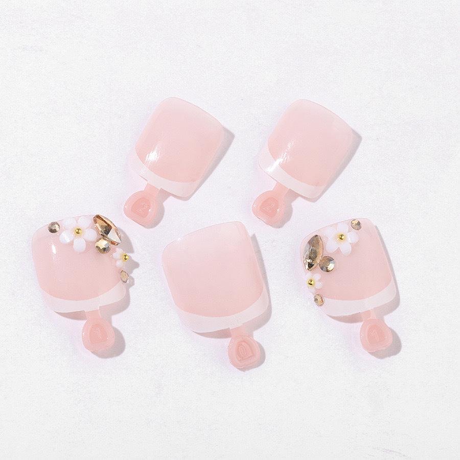 Acrylic nail set with elegant 3D flowers and glitter accents Bowlift