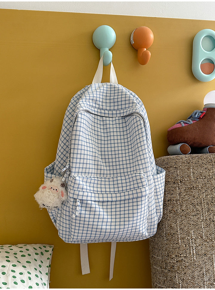 Lightweight Grid Pattern School Backpack