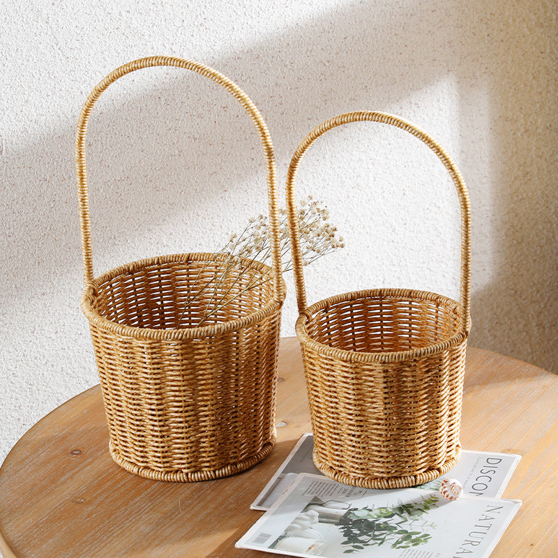 Decorative Woven Storage Basket with Mushroom Emblem Bowlift
