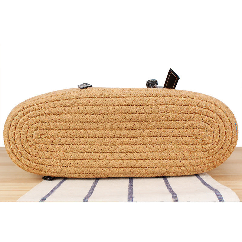 Elegant Beach Bag Made of Woven Natural Material with Stylish Leather Accents Bowlift