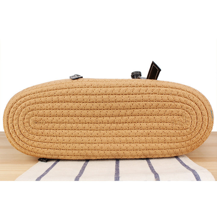 Elegant Beach Bag Made of Woven Natural Material with Stylish Leather Accents Bowlift