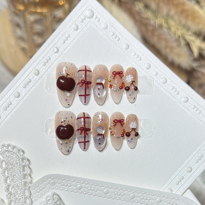Winter-Themed Press-On Nail Art Set Bowlift