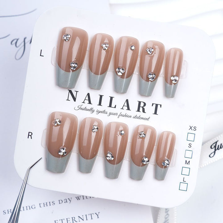Elegant Press-On Nail Art Set with Floral and Gemstone Embellishments Bowlift