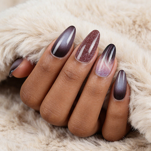 Long Stiletto Press-On Nails with Gradient and Shimmer Effect Bowlift