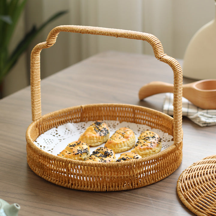 Handwoven Round Serving Basket with Ergonomic Handle Bowlift