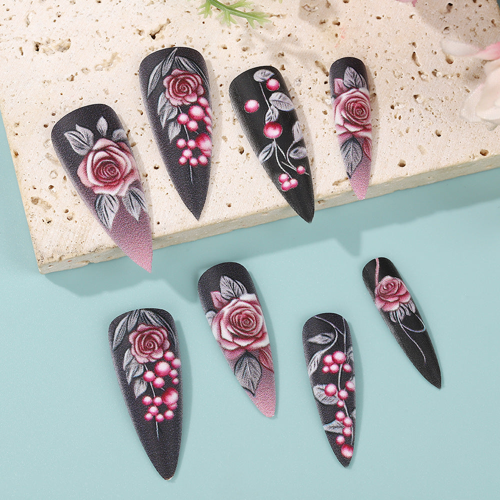 Artificial nails with detailed rose design Bowlift