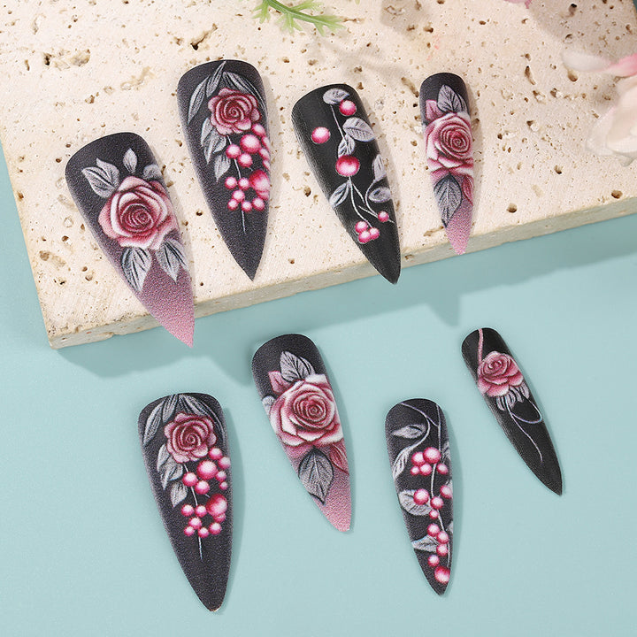 Artificial nails with detailed rose design Bowlift