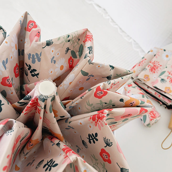 Ladies Folding Umbrella with Floral Design and Cute Details Bowlift