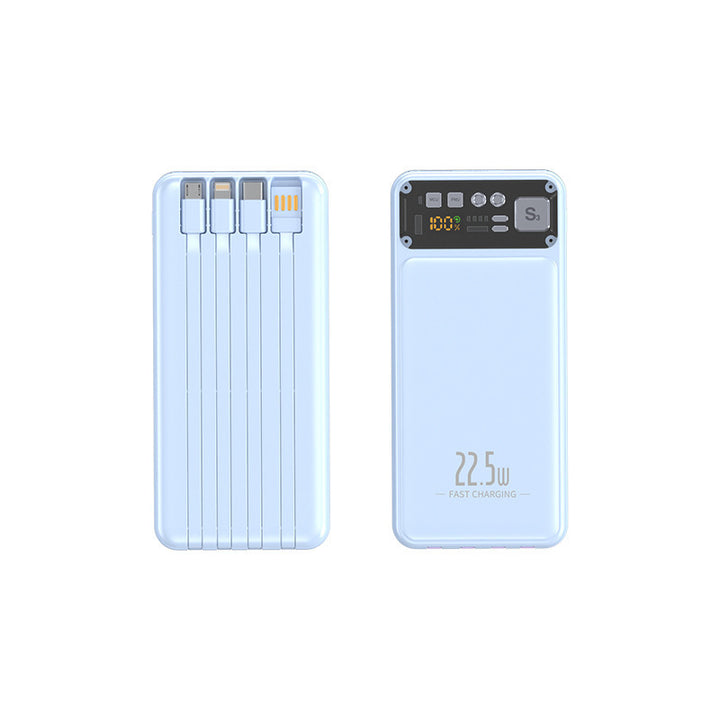 Power bank with integrated cable system and digital charging display Bowlift