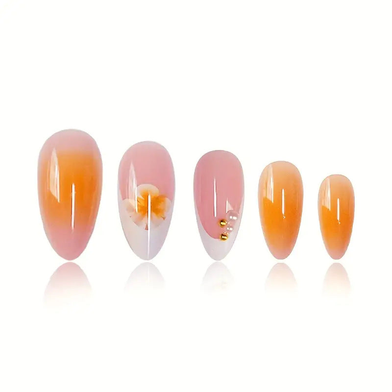 Artistic Floral Design Press-On Nail Set Bowlift