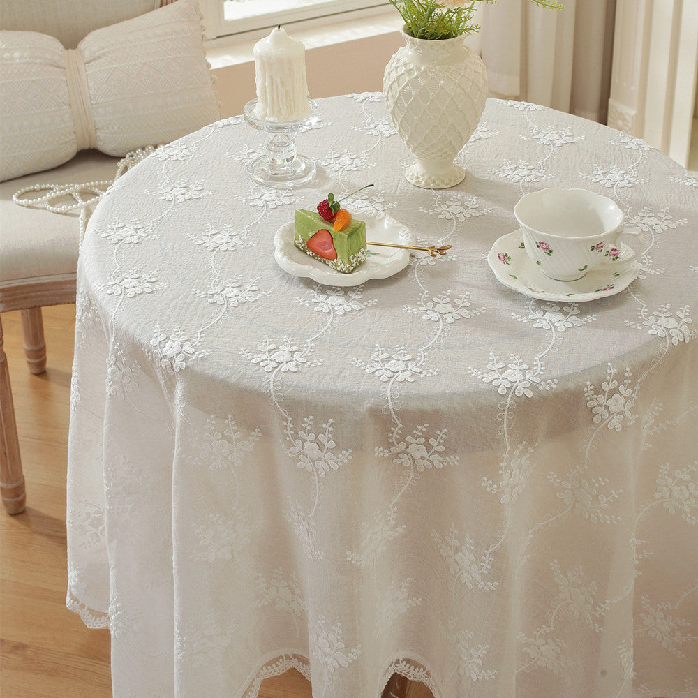 Elegant Embroidered Ruffled Tablecloth