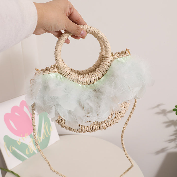Elegant Basket Bag with Delicate Feather Details Bowlift