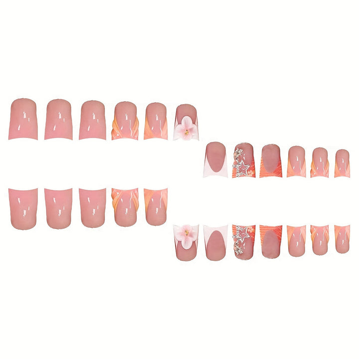 Artistic Press-On Nail Art Set with Floral and Gemstone Accents Bowlift