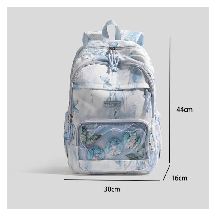Butterfly-Printed Multi-Compartment Backpack Bowlift