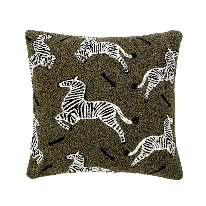 Square decorative cushion cover in teddy bouclé with raised zebra tuft appliqué Bowlift