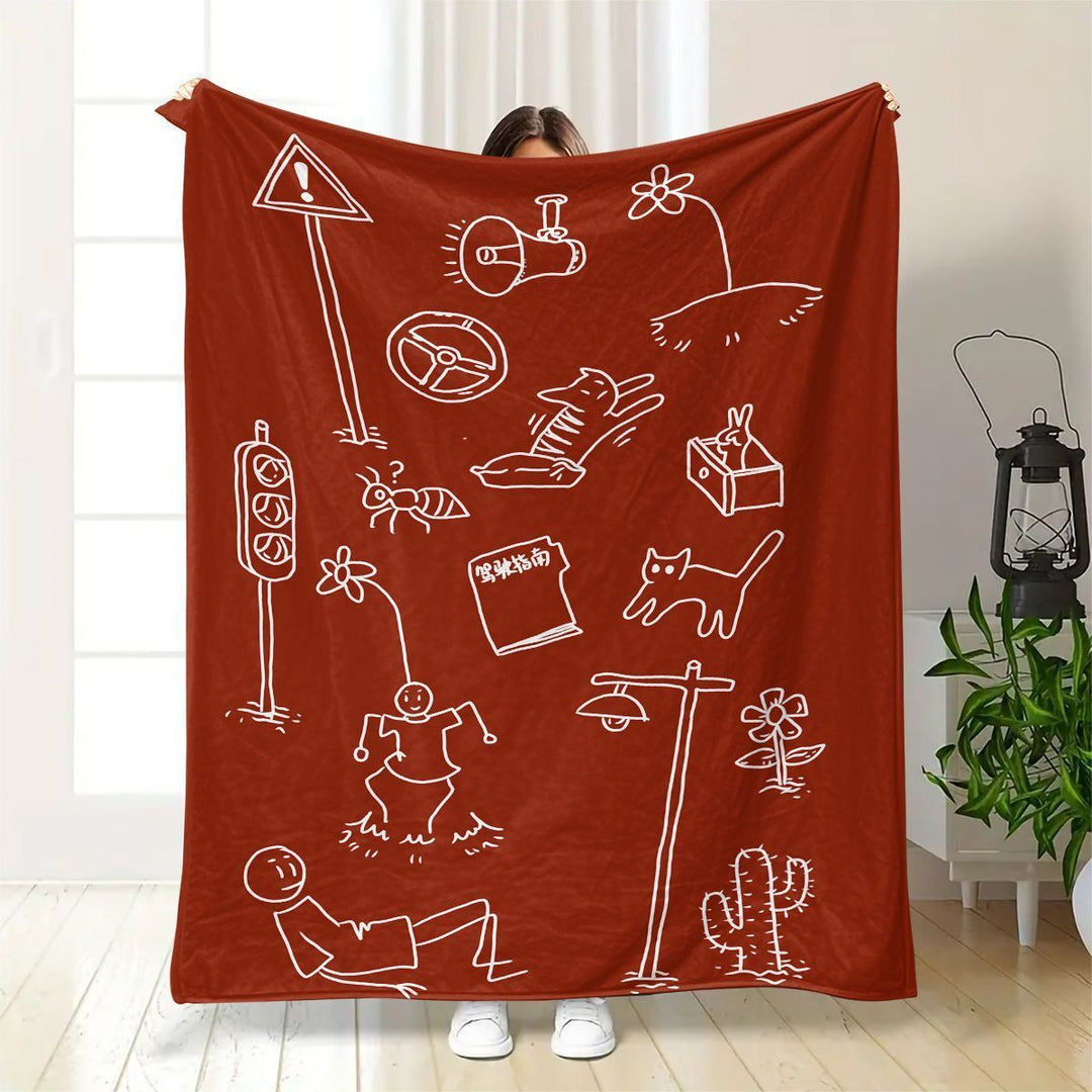 Whimsical Cartoon-Themed Fleece Blanket