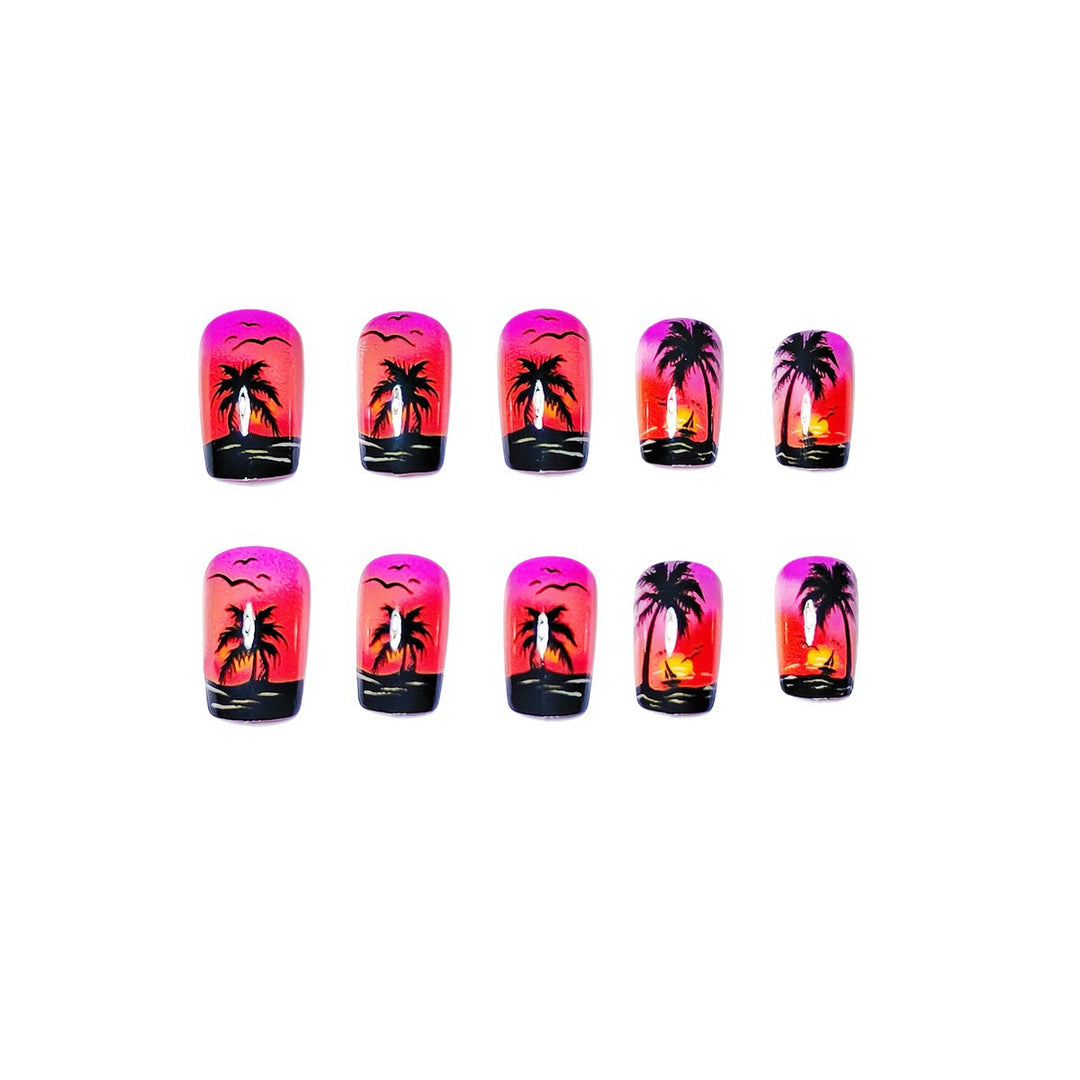 Artificial nails with tropical beach motif Bowlift