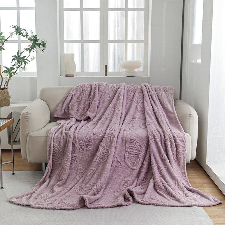 Women Plush Bedspread with Textured Design Bowlift