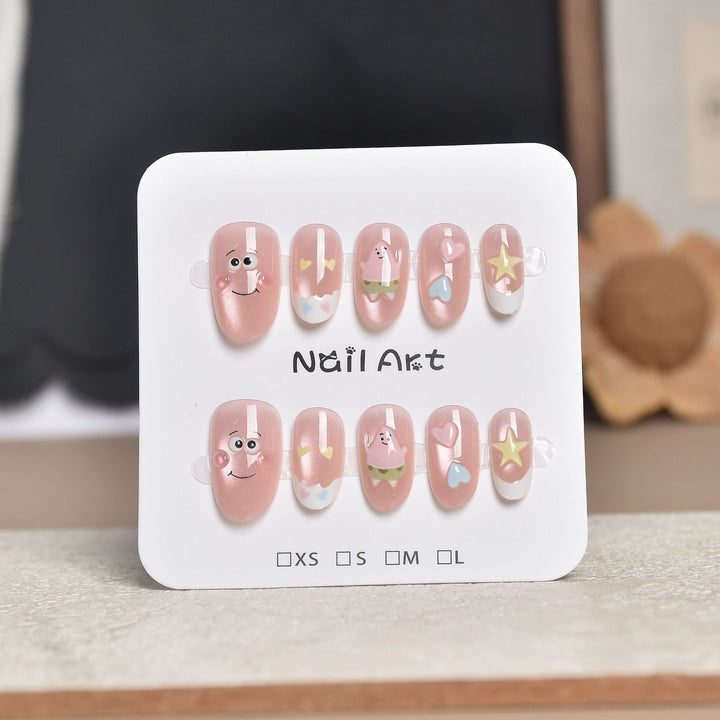 Artistic Star-Embellished Press-On Nail Set Bowlift
