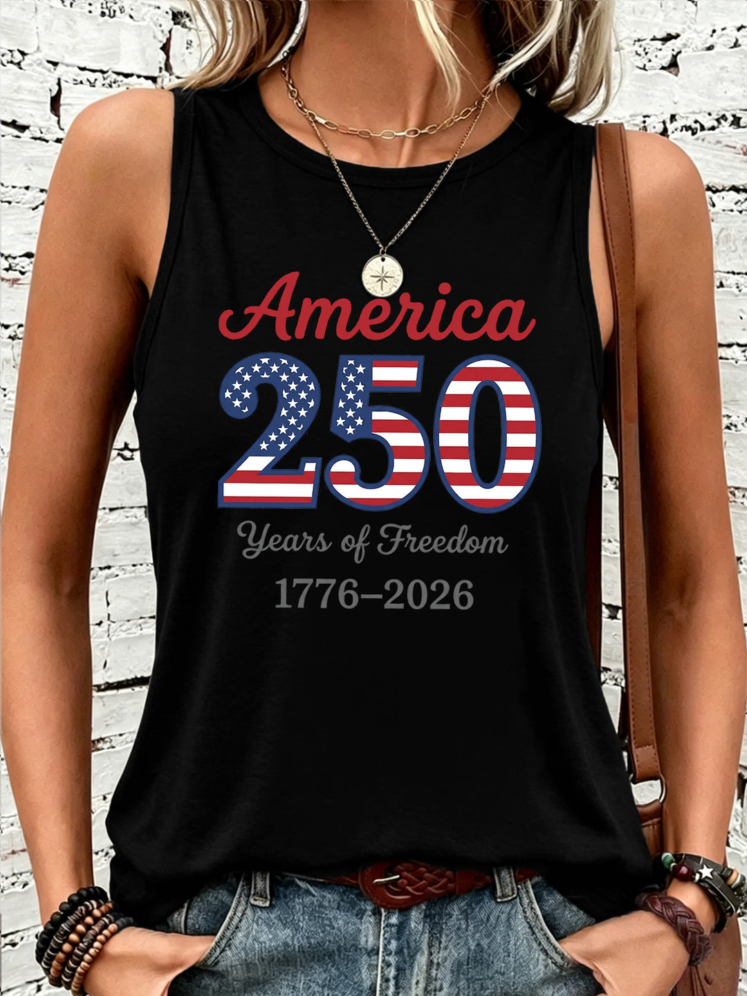 Women's nan sleeveless patriotic graphic tank top with soft modal-cotton blend and relaxed drape Bowlift