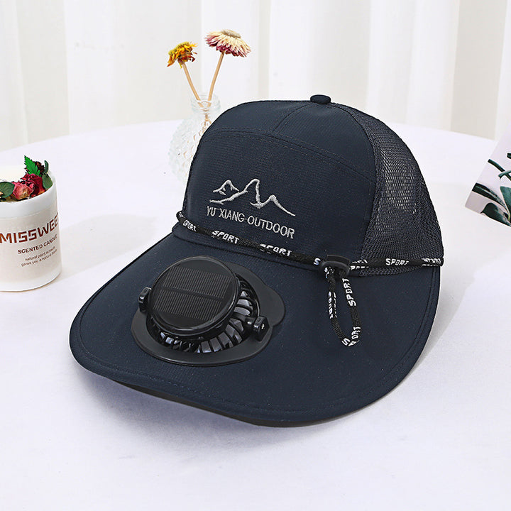 Ventilated outdoor sun hat with integrated solar fan detachable solar panel breathable mesh and adjustable chin strap Bowlift