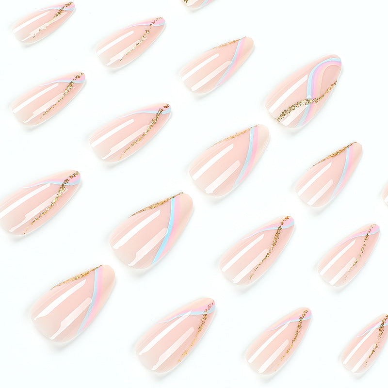 Artful Nail Extensions with Glamorous Gold Design Bowlift