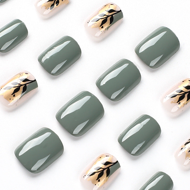 Artful Nail Extensions with Elegant Leaf Design Bowlift