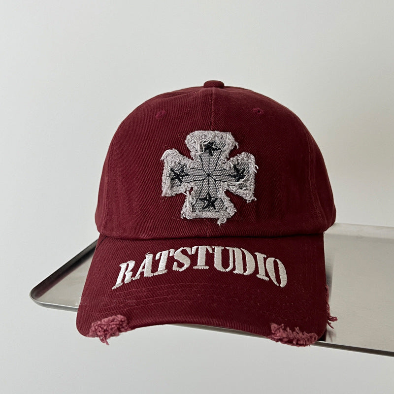 Distressed Cotton Cap with Unique Graphic Design