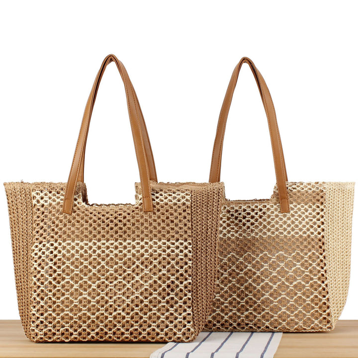 Woven beach bag with leather handles Bowlift