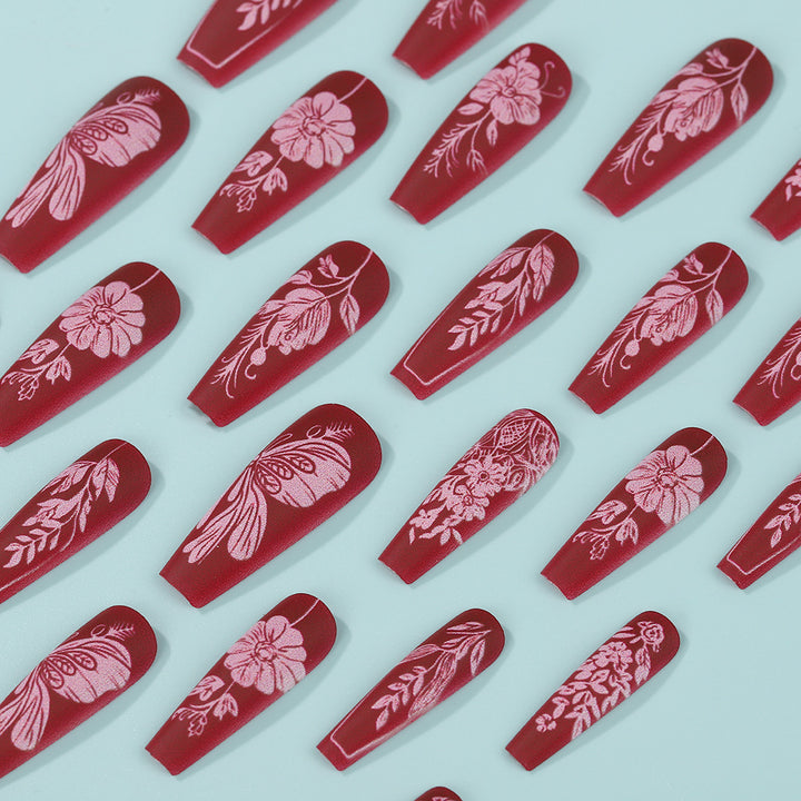 Artificial Nail Set with Floral Designs Bowlift
