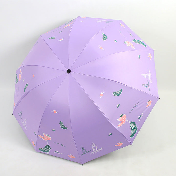 Women Folding Umbrella with Floral Accents Bowlift