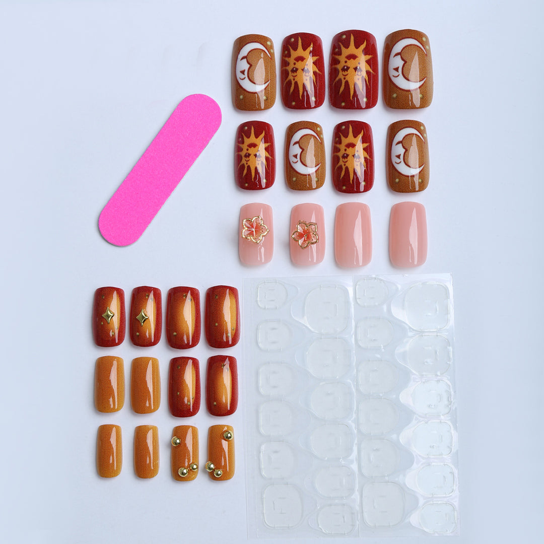 Artificial nails with floral motifs and glitter accents Bowlift