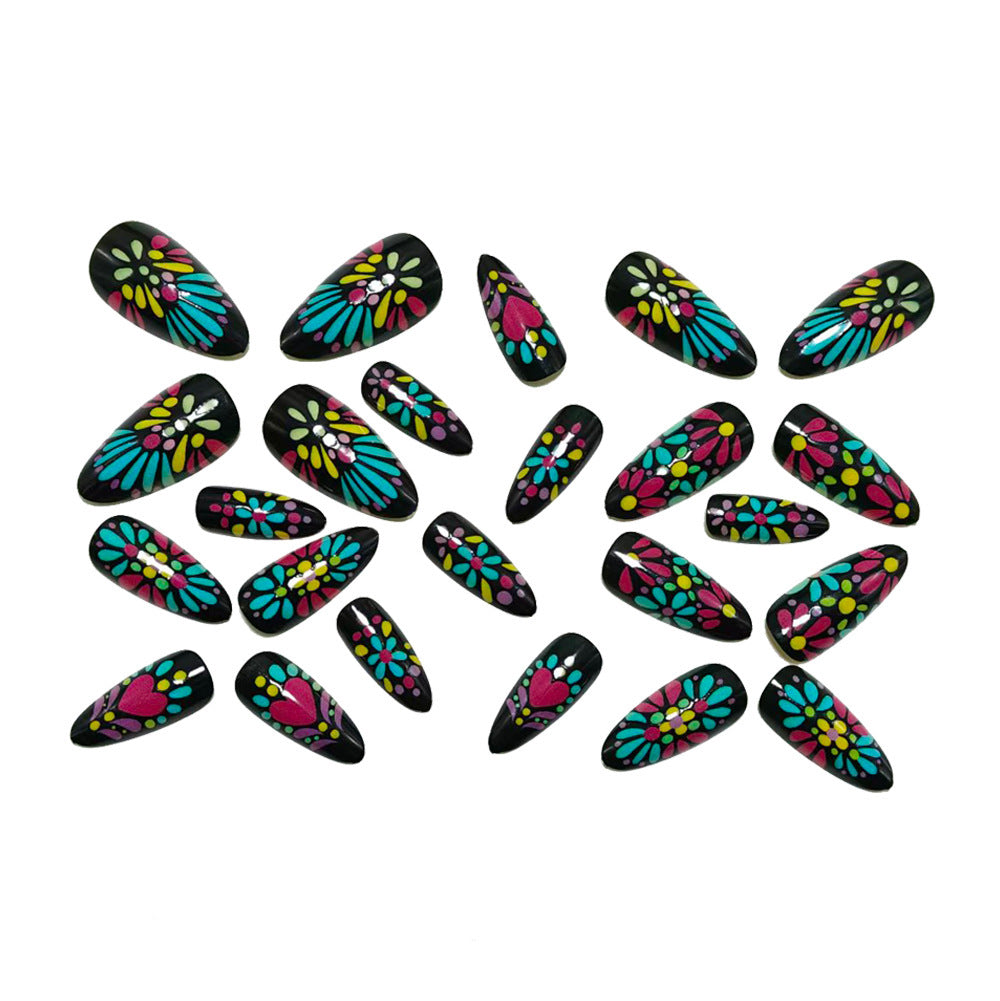 Artificials nails with colorful flower pattern Bowlift