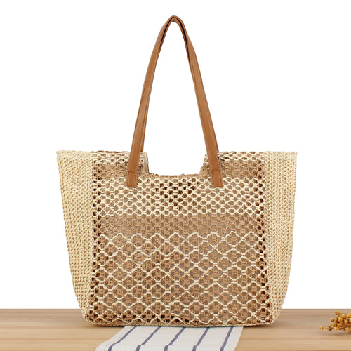 Shopping bag made of woven natural material with elegant leather handles Bowlift